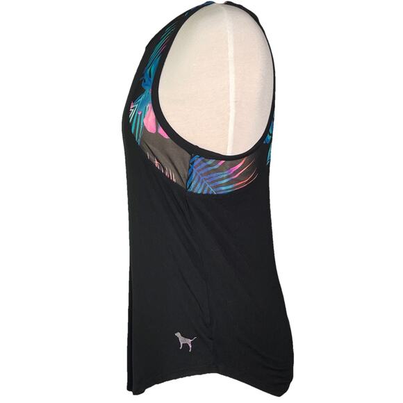 XS Victoria's Secret PINK Super Soft Black Tank With Colorful Teal Leaves - Picture 2 of 4